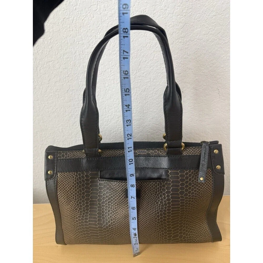 Fossil Vintage Legacy Black‎ Snake Embossed Leather Satchel Bag EUC Everyday